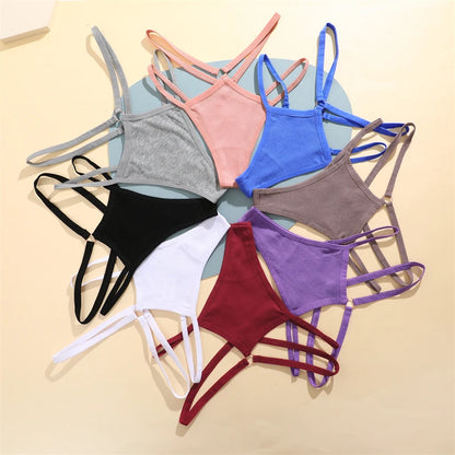 FINETOO 4Pcs Cotton Double Thin Belts Underwear for Women Sexy Low Waist Striped Thongs Ladies Soild Panties Breathable Lingerie