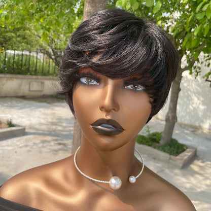 Human Hair Wigs Short Pixie Cut Wig Human Hair For Black Women Machine Made Wigs With Bangs Pixi Wig Perruque Cheveux Humain