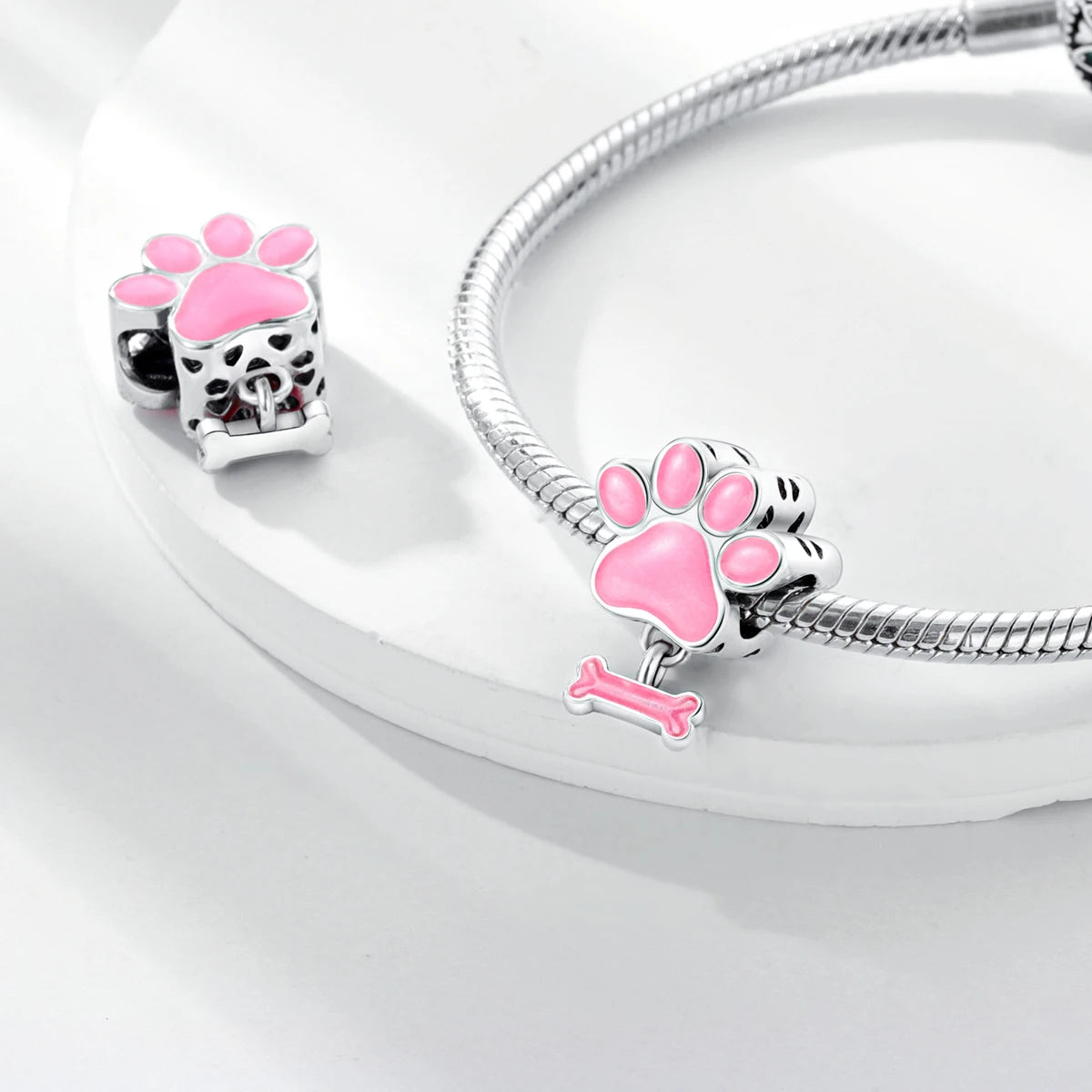 Dog Pet Charms 925 Silver Doggy Paw French Bulldog Bones Beads fit Original Pandora Bracelet DIY Fine Jewelry