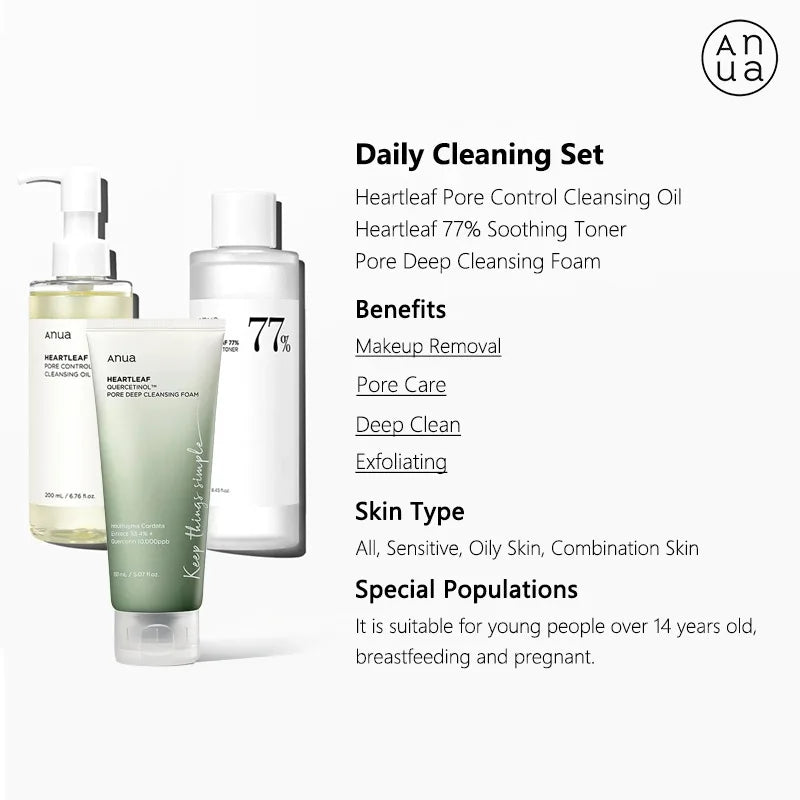 Anua Heartleaf 77% Skin Care Products Moisturizing Toner Makeup Remover Essence Deep Cleansing Korean Skincare Products Full Set