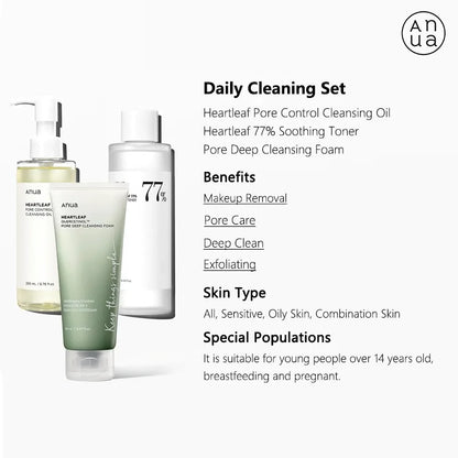 Anua Heartleaf 77% Skin Care Products Moisturizing Toner Makeup Remover Essence Deep Cleansing Korean Skincare Products Full Set