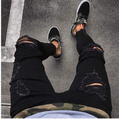 2022 New Skinny Jeans Light Blue Black Ripped Stretch Men's Pencil Pants Premium Brand Ropa Hombre S-XXXL Trousers Men