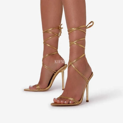 New Style 2024 Summer Women Pointed Sandals Plated High Heels Ladies Sandals Open Toe Shoes Girl's Cross Strap Sandals Red Shiny