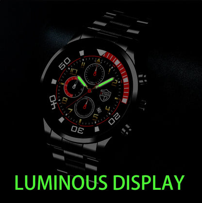 3PCS Set Fashion Mens Calendar Watches Male Casual Stainless Steel Quartz Watch Men Necklace Bracelet Wristwatch Reloj Hombre