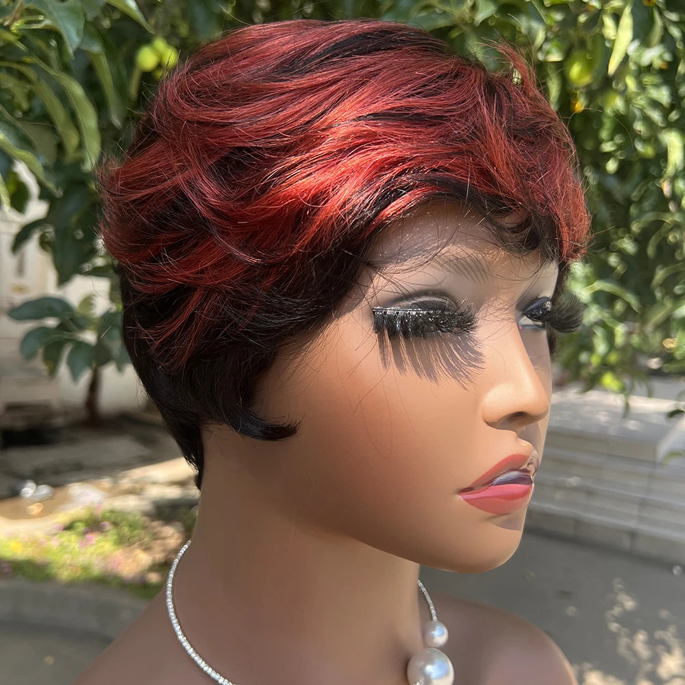 Human Hair Wigs Short Pixie Cut Wig Human Hair For Black Women Machine Made Wigs With Bangs Pixi Wig Perruque Cheveux Humain