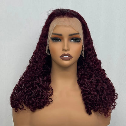 250% Density 99J Color 20 Inches Water Wave Human Hair Wigs 13x4 Transparent Lace Frontal Brazilian Hair Wig for Black Women