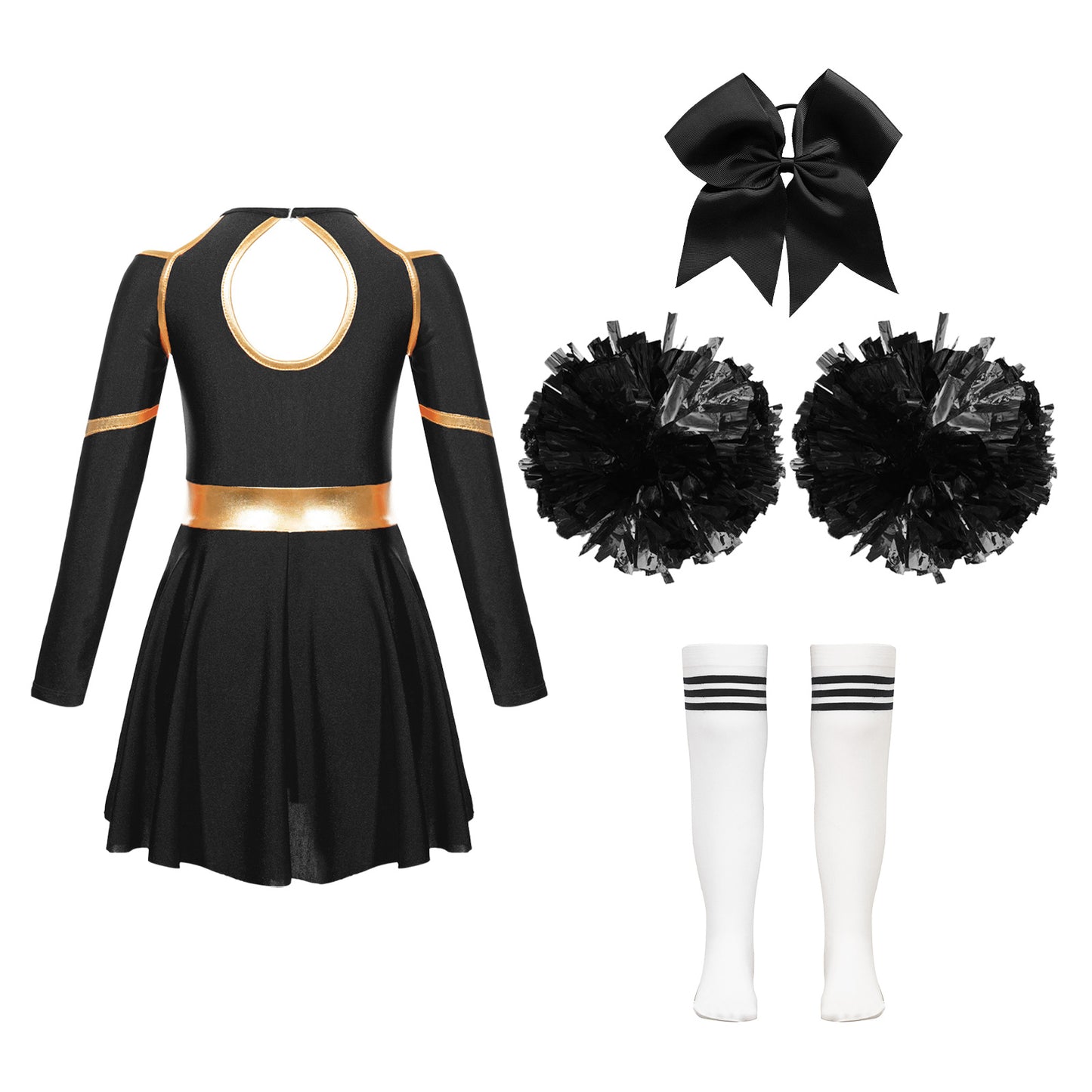 Kids Girls Cheerleader Costume Halloween Cheerleading Dress with Pom Poms Bow Hair Clip Socks Birthday Party Gifts