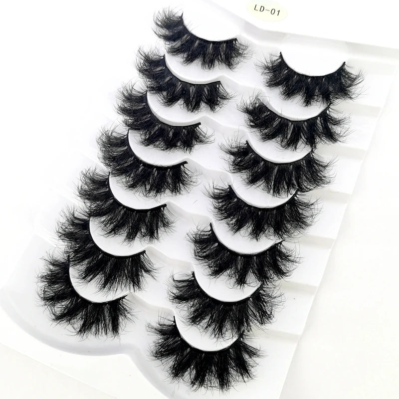 NEW 5/6/7/8 Pairs Natural Long Mink False Eyelashes Cross Dense Handmade Cotton Stalk 25mm Lashes Make-up Mink Beauty Eyelashes