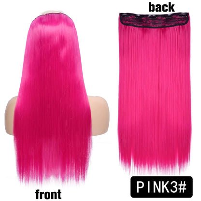 Synthetic Long Wavy 5 Clip In Hair Extensions 22Inch Synthetic Fiber Heat Resistant Hairpiece Black Pink False Hair Daily Use