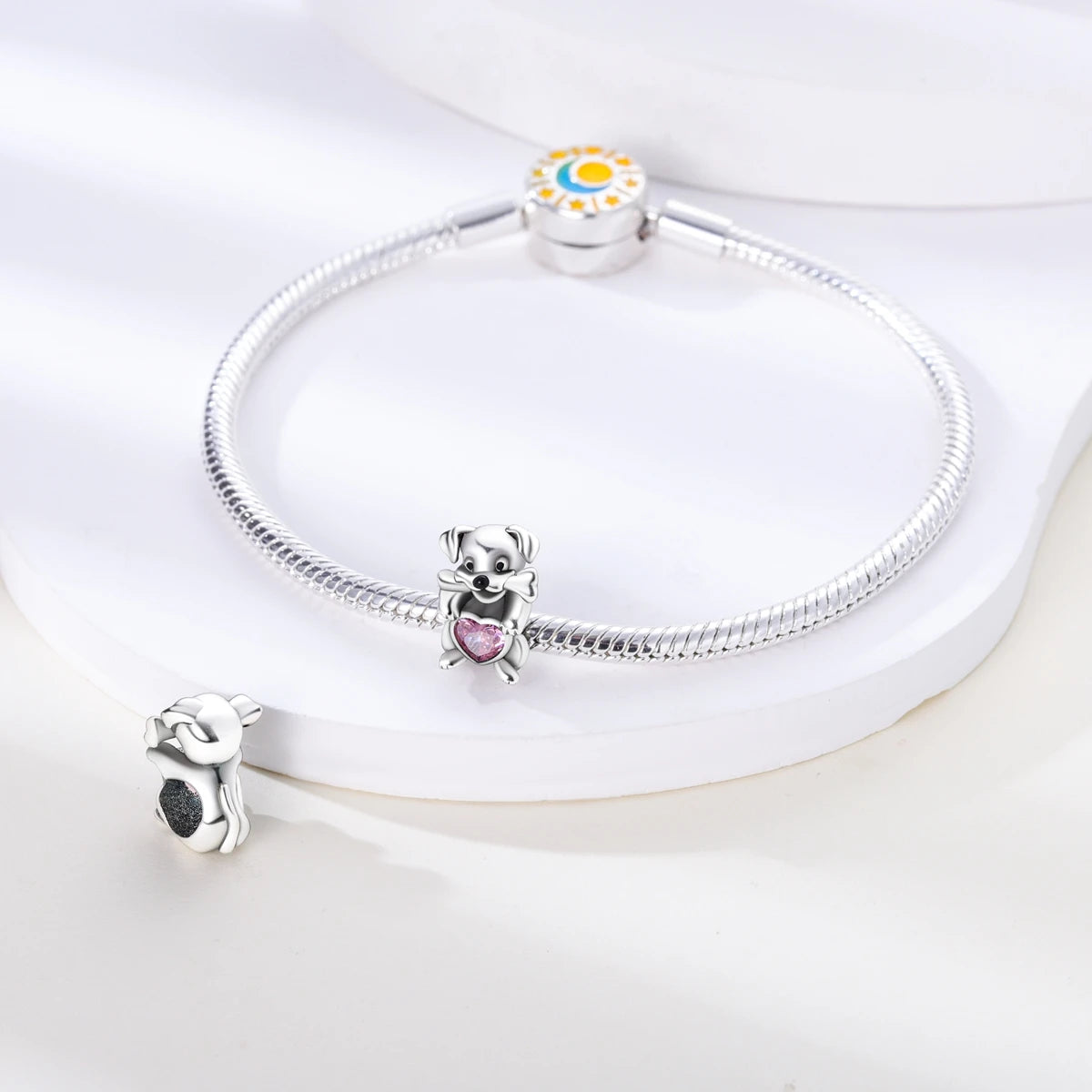 Dog Pet Charms 925 Silver Doggy Paw French Bulldog Bones Beads fit Original Pandora Bracelet DIY Fine Jewelry