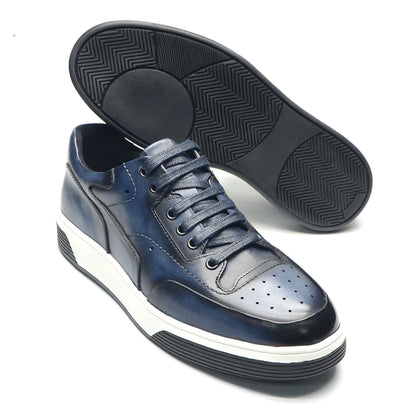 2024 New Genuine Leather Casual Shoes for Men Sneakers Soild Blue Black Sports Style Carved Breathable Business Social Flat Shoe