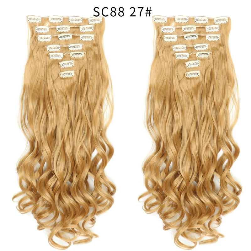 LINWAN Hair 22inch Ombre Hair Long Curly Hair Extension 16 Clips High Tempreture Synthetic Hairpiece Clip In Hair Extensions