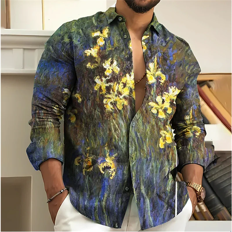 Vintage 2023 Men's Shirt Floral 3D Printing Lapel Long Sleeve Outdoor Streetwear Fashion Dress Designer Casual S-6XL Summer