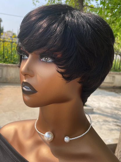 Human Hair Wigs Short Pixie Cut Wig Human Hair For Black Women Machine Made Wigs With Bangs Pixi Wig Perruque Cheveux Humain