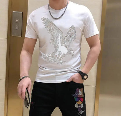 S-6XL  T-shirt  Anime  Rhinestone T Shirt Men  Streetwear Short Sleeve Cotton  Oversize Summer Tops