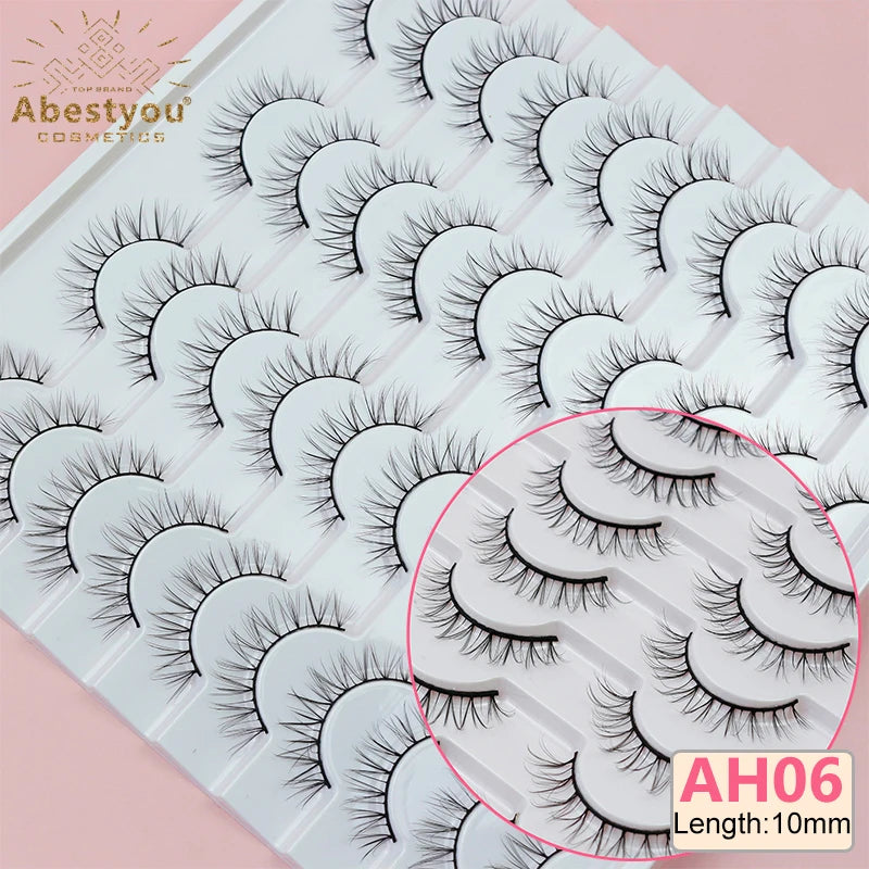 Abestyou 8mm 20Pairs Invisible Strip Soft Clear Band 3D Faux Mink Wispy Eyelash Korea High Quality Short Reusable Lashes Make-up