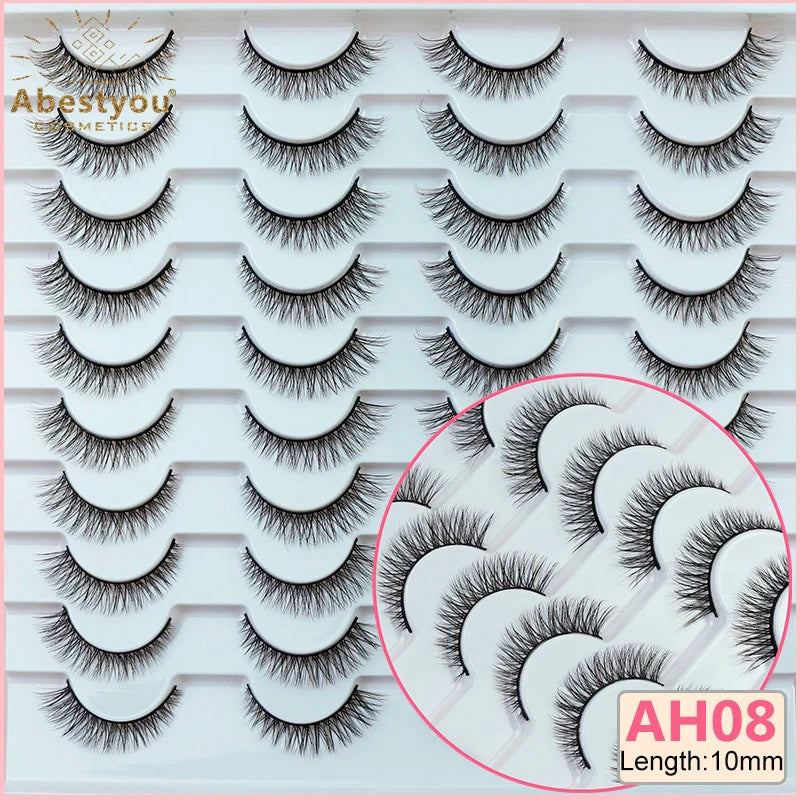 Abestyou 8mm 20Pairs Invisible Strip Soft Clear Band 3D Faux Mink Wispy Eyelash Korea High Quality Short Reusable Lashes Make-up