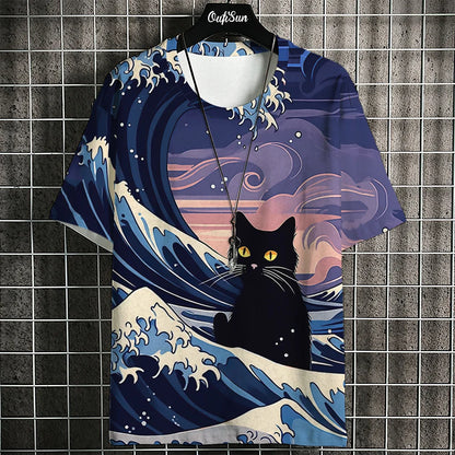 Japanese Style Men's T-Shirt Ukiyo-e Painting Animal Printed Tees Casual Loose Short Sleeve T-shirts Oversized Men Clothing Tops