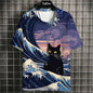 Japanese Style Men's T-Shirt Ukiyo-e Painting Animal Printed Tees Casual Loose Short Sleeve T-shirts Oversized Men Clothing Tops