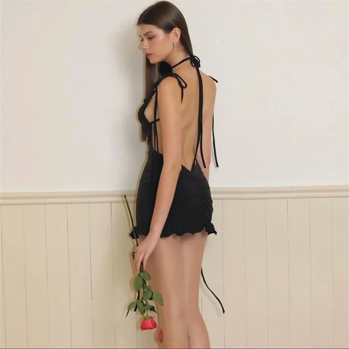 High end Sexy Open Back Lace up Slim Fit