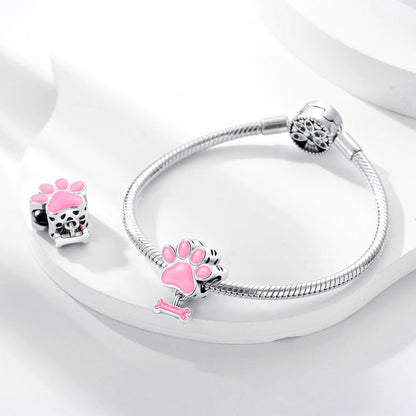 Dog Pet Charms 925 Silver Doggy Paw French Bulldog Bones Beads fit Original Pandora Bracelet DIY Fine Jewelry