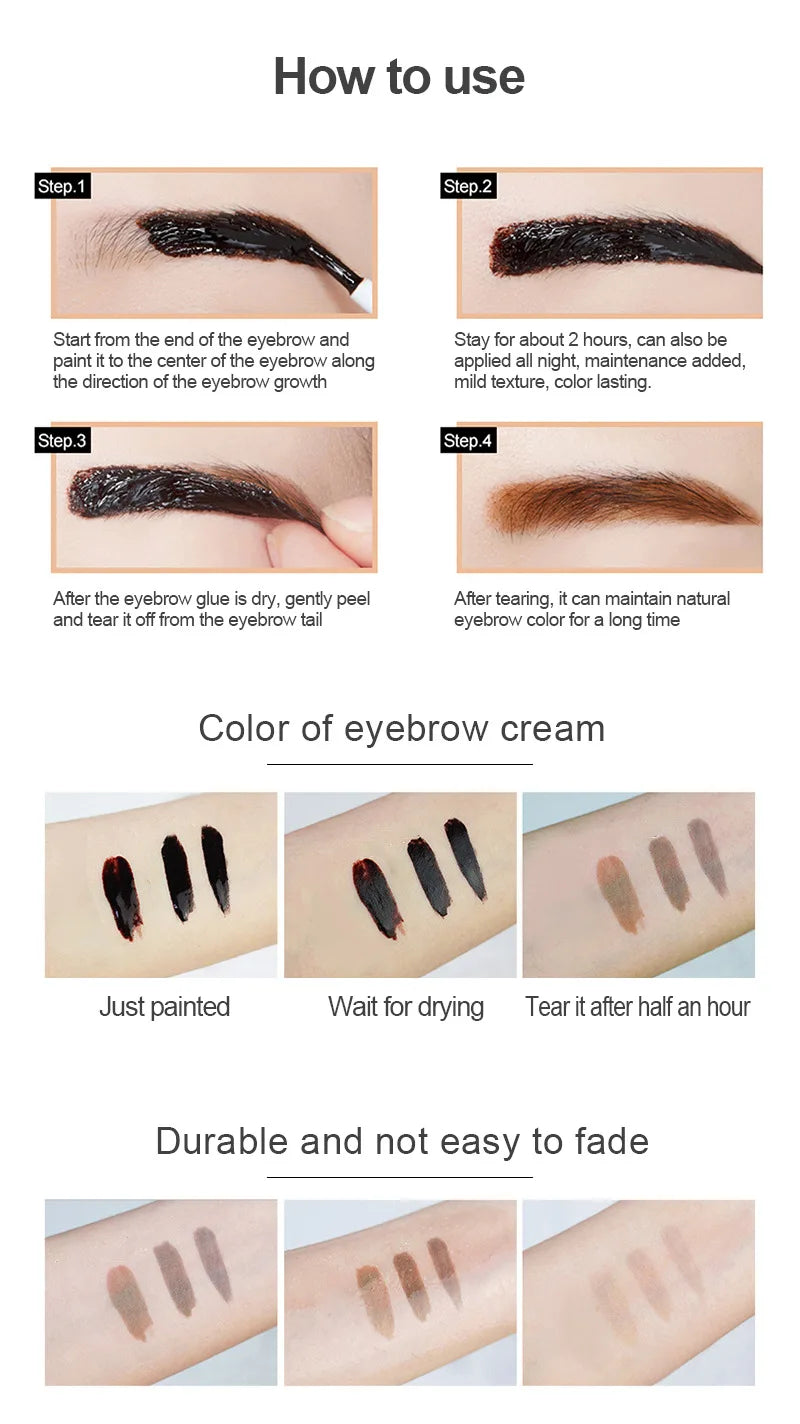 1Pcs Peel Off Eye Makeup Permanent Eye Brow Tattoo Tint Brown Long-lasting Waterproof Dye Eyebrow Gel Cream Make Up Cosmetics