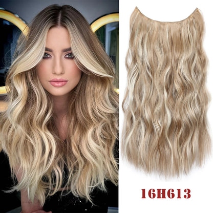 Synthetic Clips Wire Hair Extensions Invisible Long Wavy Fish Line Hairpiece For Women  Fish Line Hair Extension 2Clips