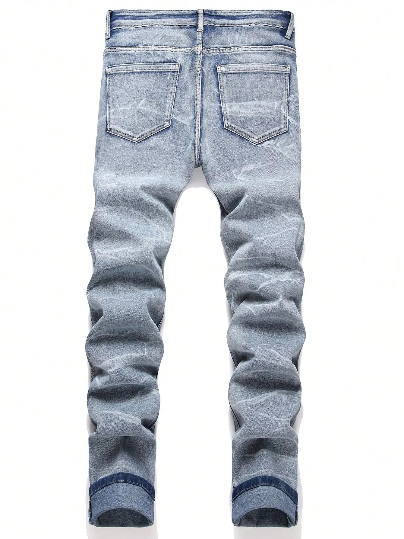 Men‘s Stretchy Denim Jeans Streetwear Tearing Patchwork Holes Ripped Denim Elastic Waist Casual Pants Slim fit Straight Trousers