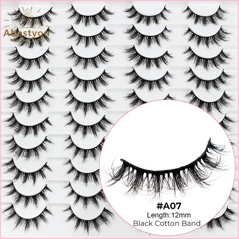 Abestyou 8mm 20Pairs Invisible Strip Soft Clear Band 3D Faux Mink Wispy Eyelash Korea High Quality Short Reusable Lashes Make-up