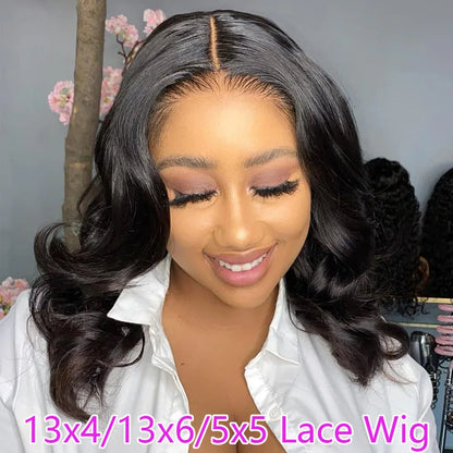 Body Wave Bob Wig 13x6 Transparent Lace Frontal Wig Brazilian Human Hair Wigs Virgin Remy Hair13x4 Lace Closure Wig 180% Density