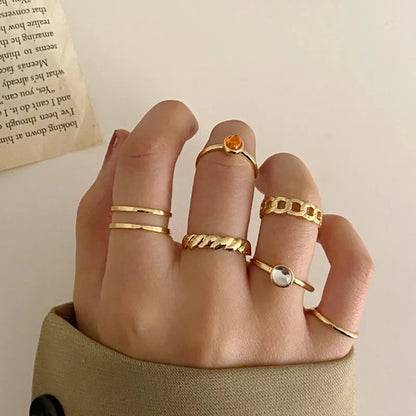 LETAPI 2024 New Fashion Bohemian Heart Ring Set For Women Crystal Stars Moon Flower Love Geometric Finger Vintage Jewelry Gifts