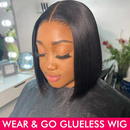 Wear Go Glueless Bob Wig Lace Front Human Hair Wigs Short Pre Plucked Straight 13x4 HD Transparent Lace Frontal Wig Bob on Sale