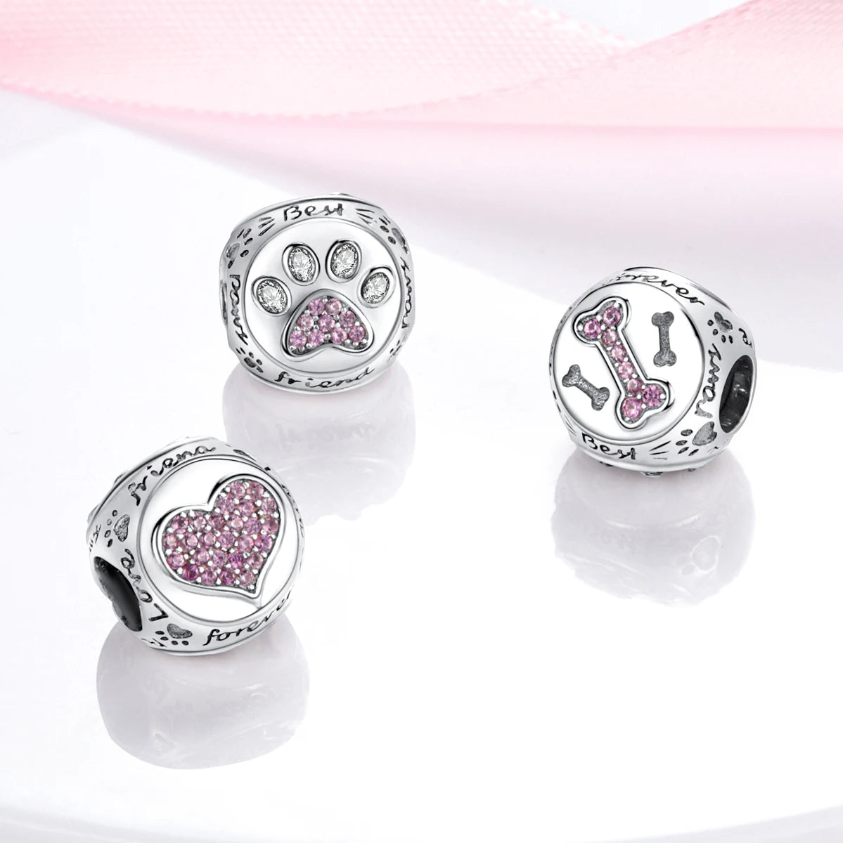 Dog Pet Charms 925 Silver Doggy Paw French Bulldog Bones Beads fit Original Pandora Bracelet DIY Fine Jewelry