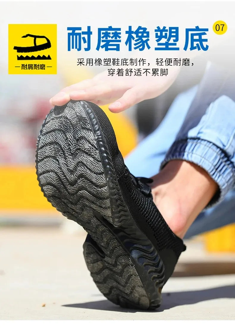 Breathable Men Work Shoes Summer Safety Shoes Lightweight Protective Sneakers Safety Steel Toe Shoes Men Puncture-Proof Boots