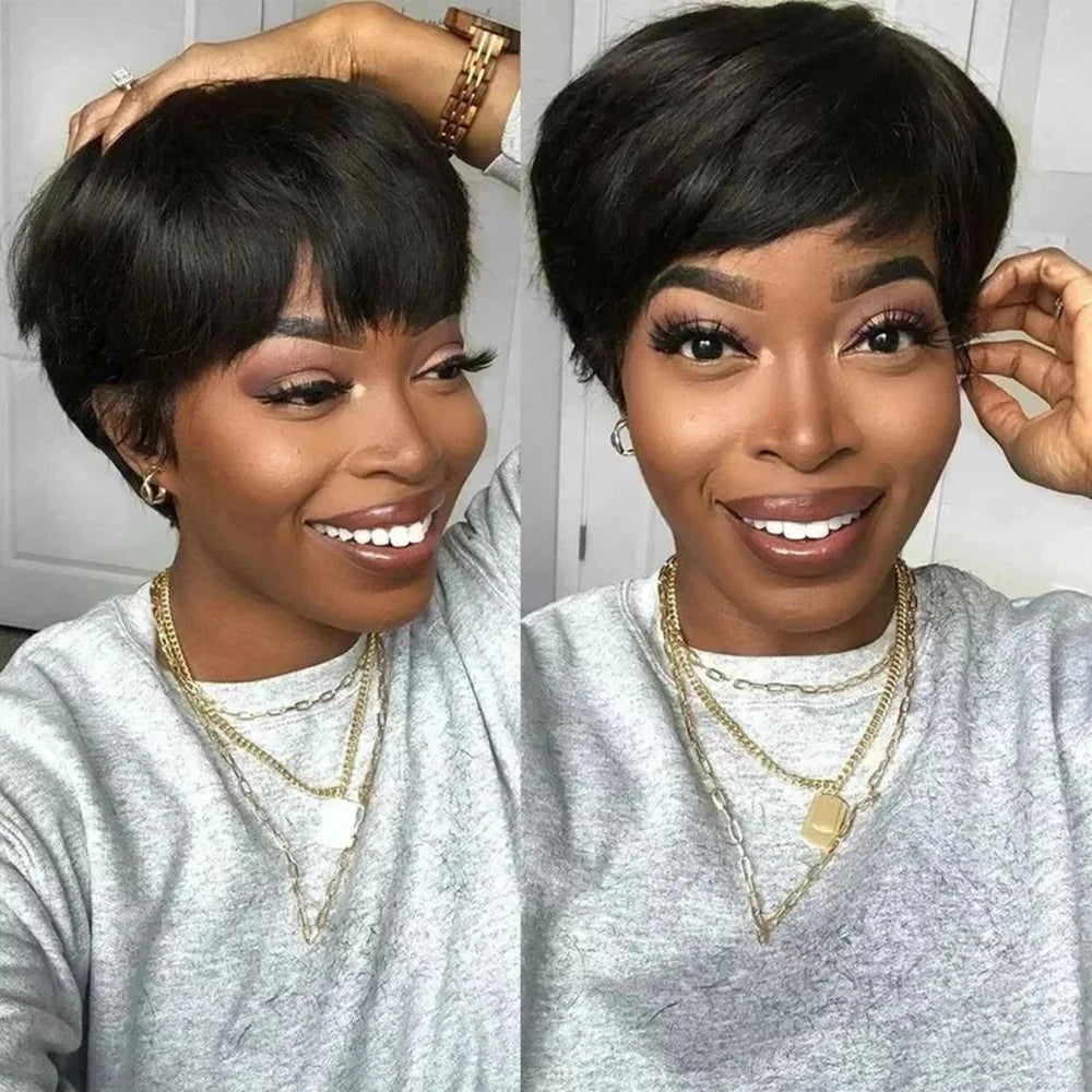 Human Hair Wigs Short Pixie Cut Wig Human Hair For Black Women Machine Made Wigs With Bangs Pixi Wig Perruque Cheveux Humain