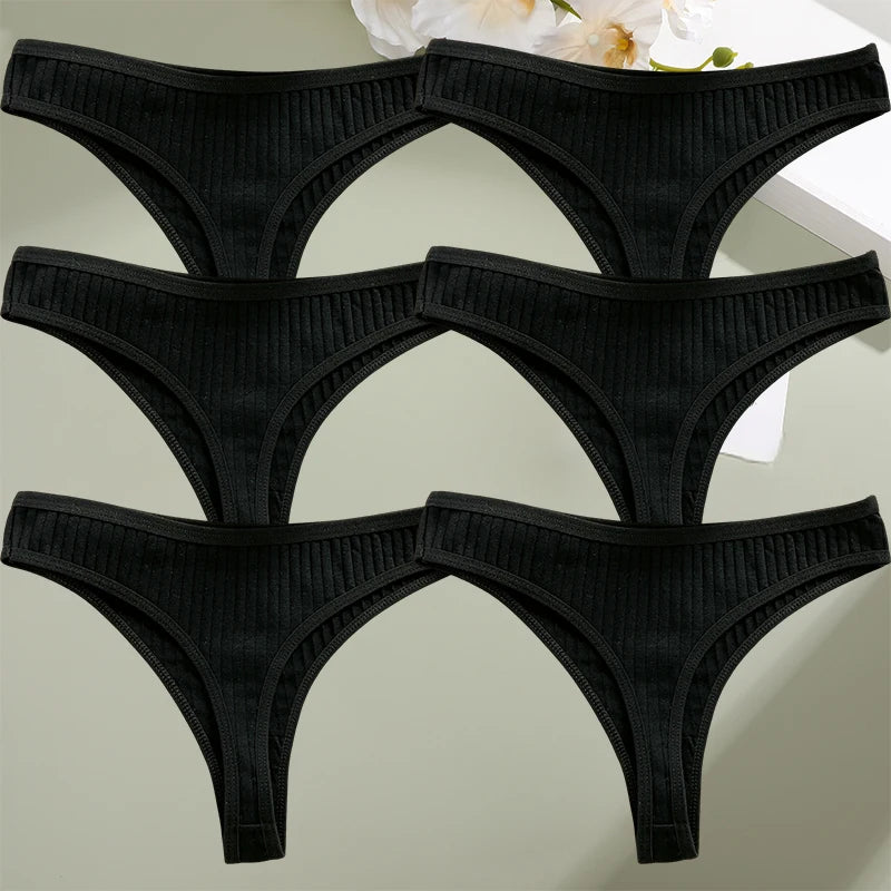 6PCS/Set Cotton Panties G-String Women Panties Sexy Underwear Female Lingerie Thong Briefs for Woman Solid Color Intimate Pantys