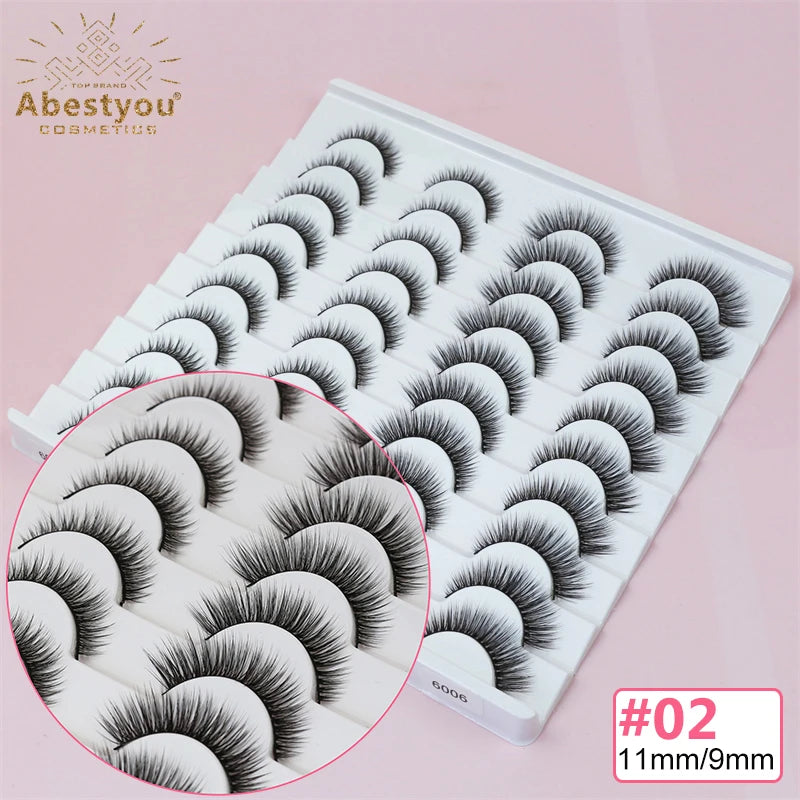 Abestyou 8mm 20Pairs Invisible Strip Soft Clear Band 3D Faux Mink Wispy Eyelash Korea High Quality Short Reusable Lashes Make-up