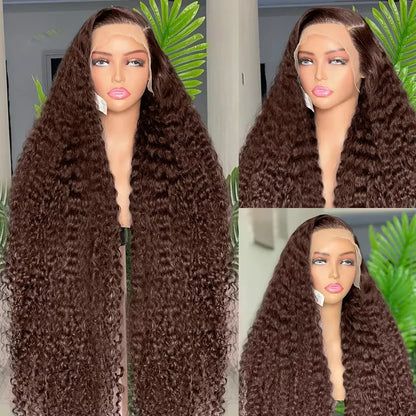 Deep Curly Wigs Human Hair Chocolate Brown 13x4 13x6 Hd Lace Frontal Wig Colored Water Wave Lace Front Wig for Women 30 36 Inch