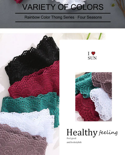 3PCS Women Floral Lace Panties Sexy Perspective Underwear V Waist Solid Color Underpants Female Breathable Intimates Lingerie