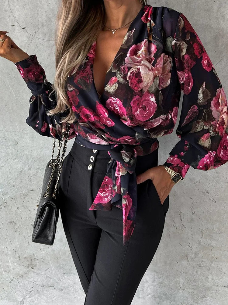 New Leopard Print Women Chic Blouses Spring Autumn Straight Patchwork Ladies Simple Sweatshirts V-Neck Lace-Up Streetwear Blusas