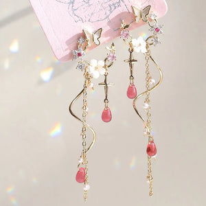 Flower Butterfly Long Tassel Earrings for Women Fashion Personality Cute Summer Daily Accessories Party Jewelry Birthday Gift