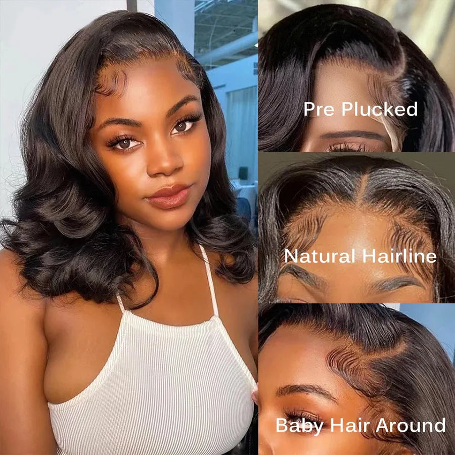 Body Wave Bob Wig 13x6 Transparent Lace Frontal Wig Brazilian Human Hair Wigs Virgin Remy Hair13x4 Lace Closure Wig 180% Density