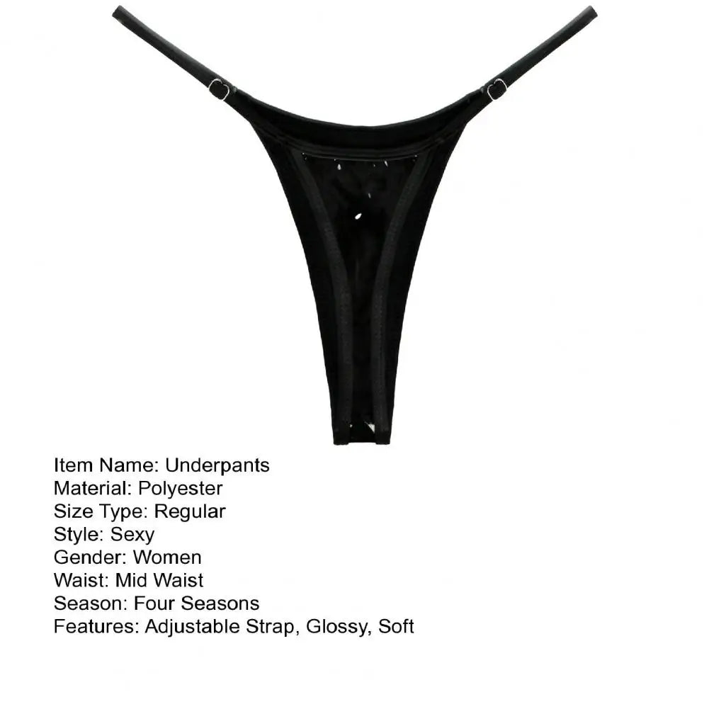 Women G-string Glossy Triangle Shape Solid Color Elastic Mid Waist Adjustable Strap Thong Lady Briefs Panties Ladies Underpants