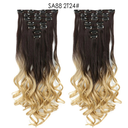 LINWAN Hair 22inch Ombre Hair Long Curly Hair Extension 16 Clips High Tempreture Synthetic Hairpiece Clip In Hair Extensions