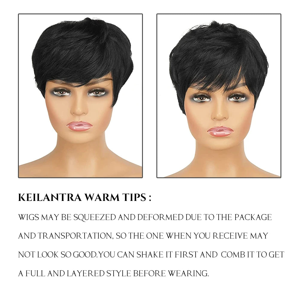 Human Hair Wigs Short Pixie Cut Wig Human Hair For Black Women Machine Made Wigs With Bangs Pixi Wig Perruque Cheveux Humain