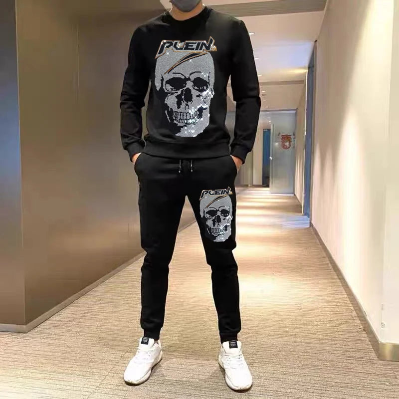 Men's Sets Hot drill Hoodie+Pants Two Pieces Casual Tracksuit Male Sportswear Brand Clothing Sweat Suit New Rhinestone