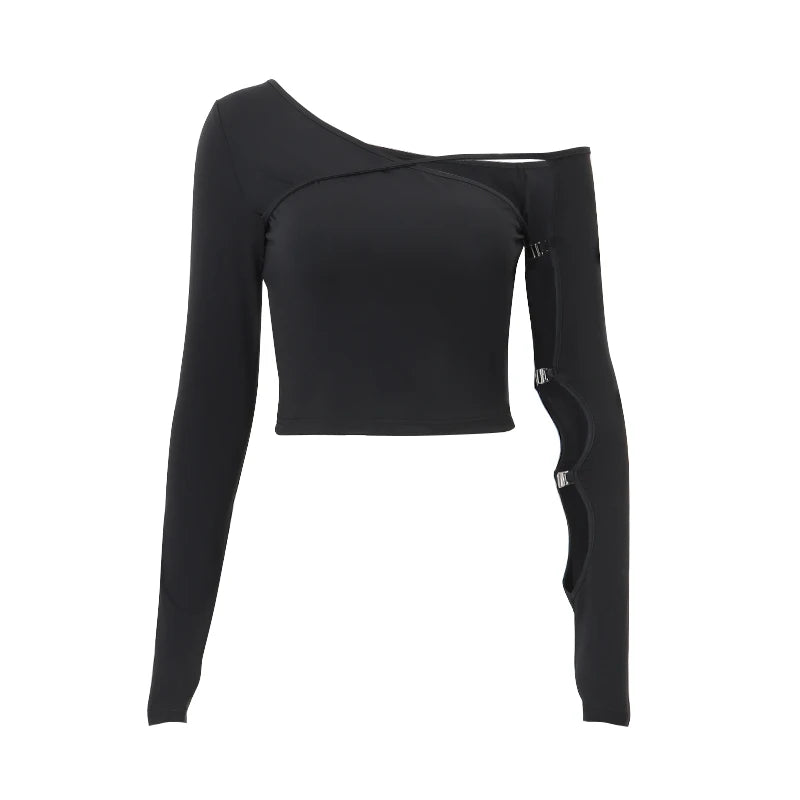 WhereMery Sexy Oblique-neck Long Sleeve T Shirt Y2K