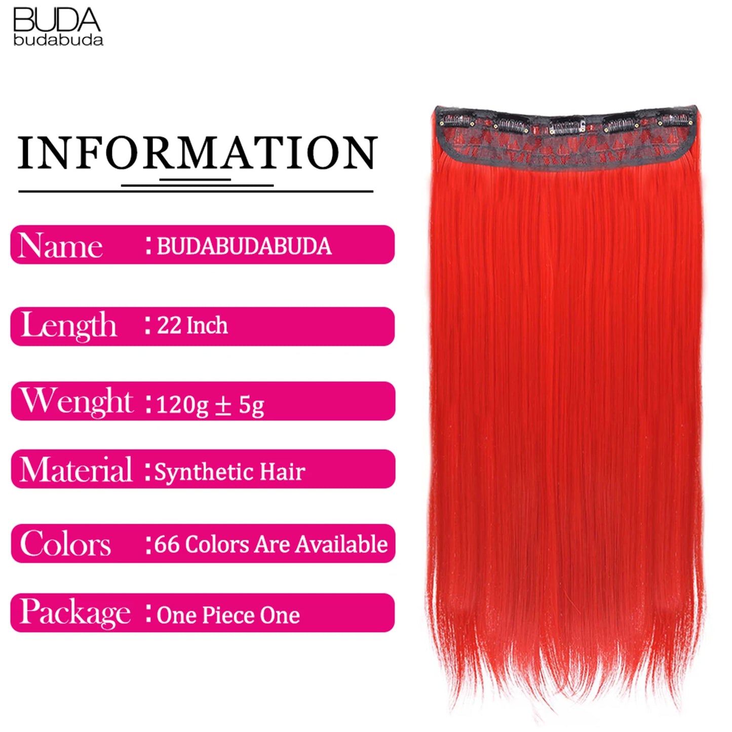 Synthetic Long Wavy 5 Clip In Hair Extensions 22Inch Synthetic Fiber Heat Resistant Hairpiece Black Pink False Hair Daily Use