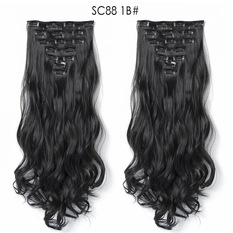 LINWAN Hair 22inch Ombre Hair Long Curly Hair Extension 16 Clips High Tempreture Synthetic Hairpiece Clip In Hair Extensions