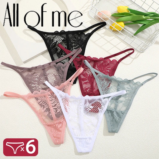 6Pcs/Set Lace Thong For Women Low Rise Soft Intimates Lingerie Sexy Lace Panties Color Ladies Comfortable Underpants Girls Panty